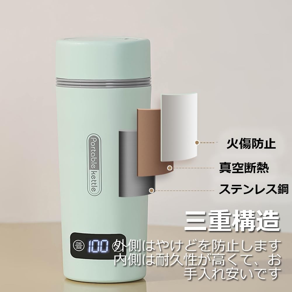 Focustar 電気ケトル ポータブル 小型 携帯用 350ML ポータブルケトル 300W ミニケトル 4段階温度調節 沸騰後自動OFF 空焚き防止 コンパクト トラベルケトル お手入れ簡単 旅行 キャンプ 車中泊に使用 おしゃれ